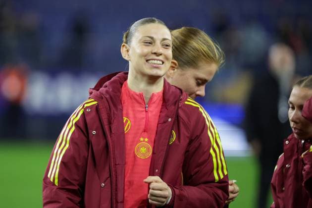 Caen, France 28 October 2025 UEFA Nations League Women 2025 2026 France vs Germany In the picture goalkeeper Rafaela Borggräfe Borggraefe Germany celebrating after the victory against France and thus in the final of the UEFA Women™s Nations League Stade Michel dÂ Ornano Copyright: xFotostandx xFantinix