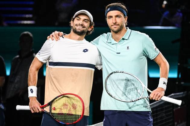 October 29, 2025, Nanterre, France, France: Valentin VACHEROT of Monaco and Arthur RINDERKNECH of France during the third day of the Rolex Paris Masters 1000 tennis tournament at Accor Arena on October 29, 2025 in Nanterre near Paris, France. Nanterre France - ZUMAm308 20251029_zsp_m308_001 Copyright: xMatthieuxMirvillex