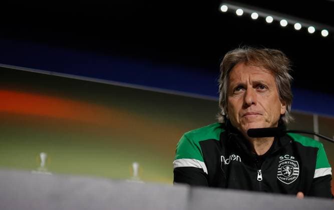 press conference, PK, Pressekonferenz of Sporting CP in Madrid MADRID, SPAIN - APRIL 04: Jorge Jesus, Head coach of Sporting CP is seen during a pre-match press conference ahead of the UEFA Europa League quarter final match between Atletico Madrid and Sporting CP at Wanda Metropolitano in Madrid, Spain on April 4, 2018. Madrid Spain. Editorial use only. Please get in touch for any other usage.  Copyright: x2025xAnadoluxBurakxAkbulutx