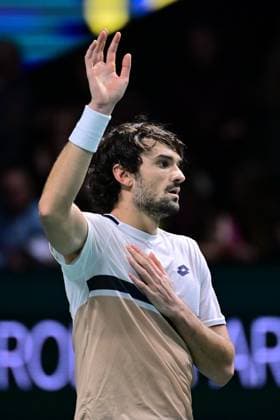 TENNIS : Rolex Paris Masters - Paris - 29 10 2025 Valentin Vacherot ( Monaco ) celebrates his victory during the Rolex Paris Masters at Paris La Defense Arena on October 29, 2025 in Nanterre, France. (Photo by Federico Pestellini PSNewz ) ParisFrance  Copyright: xFedericoxPestellinix
