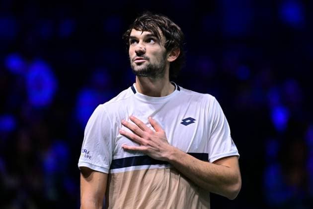 TENNIS : Rolex Paris Masters - Paris - 29 10 2025 Valentin Vacherot ( Monaco ) celebrates his victory during the Rolex Paris Masters at Paris La Defense Arena on October 29, 2025 in Nanterre, France. (Photo by Federico Pestellini PSNewz ) ParisFrance  Copyright: xFedericoxPestellinix
