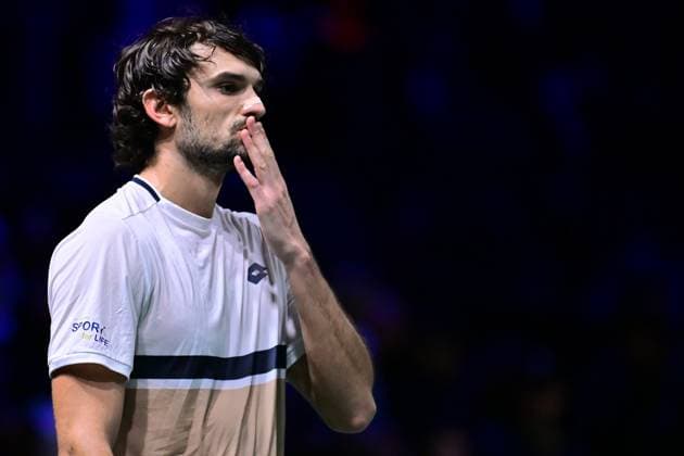 TENNIS : Rolex Paris Masters - Paris - 29 10 2025 Valentin Vacherot ( Monaco ) celebrates his victory during the Rolex Paris Masters at Paris La Defense Arena on October 29, 2025 in Nanterre, France. (Photo by Federico Pestellini PSNewz ) ParisFrance  Copyright: xFedericoxPestellinix