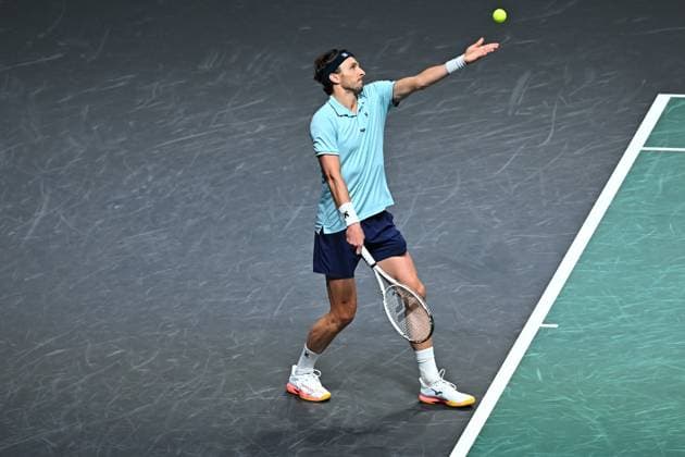 Rolex Paris Master Second Round Arthur Rinderknech (FRA) during his second round at the 2025 Rolex Paris Masters at the U Arena in Paris, FRANCE, on October 29, 2025. Photo by Corinne Dubreuil ABACAPRESS.COM Paris Ile-de-France France  Copyright: xDubreuilxCorinne ABACAx