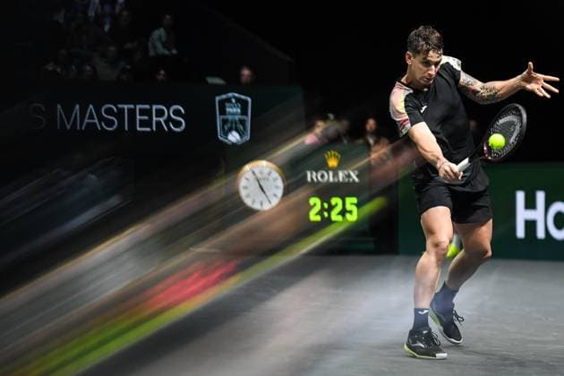 October 29, 2025, Nanterre, France, France: Camilo UGO CARABELLI of Argentina during the third day of the Rolex Paris Masters 1000 tennis tournament at Accor Arena on October 29, 2025 in Nanterre near Paris, France. Nanterre France - ZUMAm308 20251029_zsp_m308_054 Copyright: xMatthieuxMirvillex