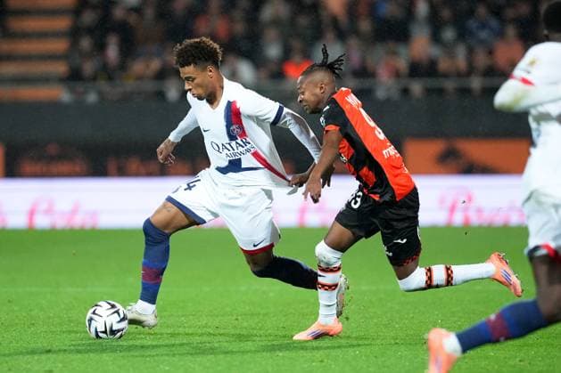 FC Lorient v Paris Saint-Germain - Ligue 1 McDonald s 2025 2026 14 Desire DOUE (psg) - 93 Joel MVUKA (fcl) during the Ligue 1 McDonald s match between Lorient and Paris at Stade du Moustoir on October 29, 2025 in Lorient, France. ( Lorient France  Copyright: xFEPx 776348176