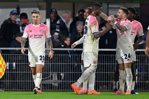 Paderborn, Home Deluxe Arena, 29 10 25, GER, Herren, DFB Pokal, 2 Runde, Saison 2025 2026, SC Paderborn 07 Bayer 04 Leverkusen Bild Alejandro GRIMALDO Leverkusen jubilates after his goal to 0 1 DFB regulations prohibit any use of photographs as image sequences and or quasi video Nordrhein Westfalen Germany