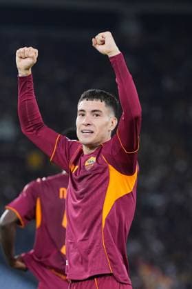 Roma™s Matias Soule celebrates after scoring during the Serie A EniLive soccer match between Roma and Parma at the Rome s Olympic stadium, Italy - Wednesday October 29, 2025 - Soccer ( Photo by Alfredo Falcone LaPresse )  Copyright: xAlfredoxFalcone LaPressex