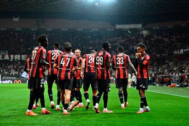 FOOTBALL : OGC Nice vs LOSC Lille - ligue 1 - 29 10 25 Nice™s team celebrate after scoring during the French L1 2025-2026 season football match between OGC Nice and LOSC Lille at Louis II stadium of Monaco, south France, on October 29, 2025. NICEFrance  Copyright: xfredxDIDES psnewzx