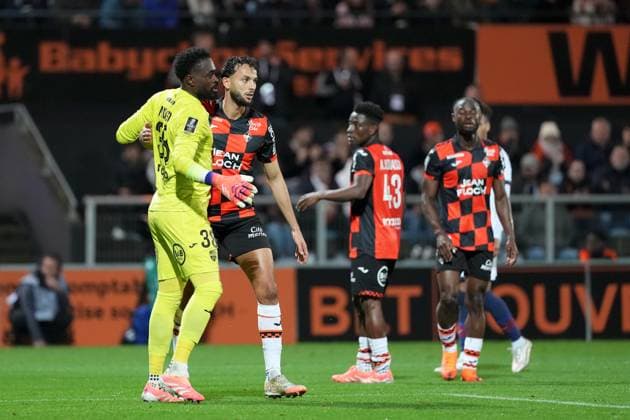 FC Lorient v Paris Saint-Germain - Ligue 1 McDonald s 2025 2026 38 Yvon-Landry MVOGO NGANOMA (fcl) - 03 Montassar TALBI (fcl) during the Ligue 1 McDonald s match between Lorient and Paris at Stade du Moustoir on October 29, 2025 in Lorient, France. ( Lorient France  Copyright: xFEPx 776348176