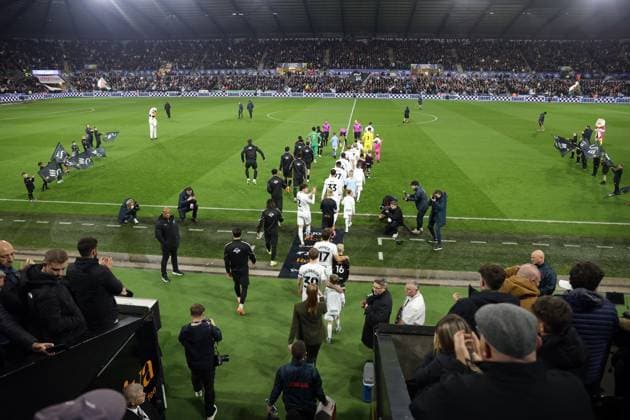 The teams walk out before kick off Swansea City v Manchester City, EFL Carabao Cup, Fourth Round, Football, Swansea.com Stadium, Swansea, UK - 29 Oct 2025Swansea Swansea.com Stadium United Kingdom EDITORIAL USE ONLY No use with unauthorised audio, video, data, fixture lists, club league logos or live services. Online in-match use limited to 120 images, no video emulation. No use in betting, games or single club league player publications. Copyright: xKieranxMcManus Shutterstockx 15627840s