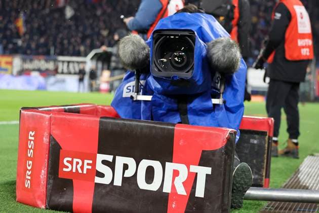 TV camera, SRF, SRF Sport, broadcast, Switzerland, football, Super League, 11 matchday, 2025 2026, FC Basel 1893 vs FC Zurich, 29 10 2025, Sankt Jakob Park, Basel, Switzerland Basel Sankt Jakob Park Canton Basel City Switzerland Copyright: xGrantxHubbsx