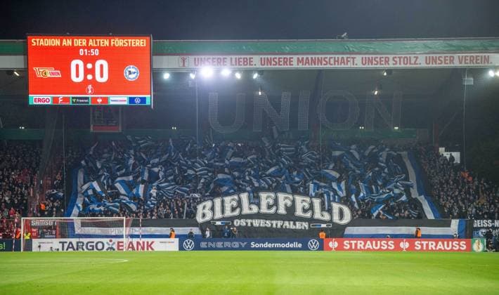 Soccer, Men, Season 2025 2026, DFB Pokal 2 Round , 1 FC Union Berlin Arminia Bielefeld, Guest block, Fans of Bielefeld, 29 10 2025, Copyright: xMatthiasxKochx