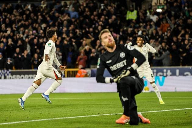 Andrey Santos (17 Chelsea) celebrates scoring a goal for Chelsea during the Carabao Cup football match between Wolverhampton Wanderers and Chelsea at Molineux stadium in Wolverhampton, England Copyright: xNataliexMincher SPPx Sportspressphoto_SPR53038
