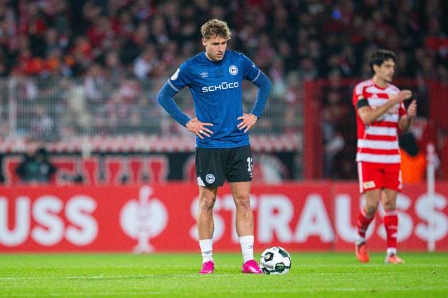 29 10 2025 Football, 2025 2026, 2 Main Round, 1 FC Union Berlin DSC Arminia Bielefeld Joel Grodowski Bielefeld DFB REGULATIONS PROHIBIT ANY USE OF PHOTOGRAPHS AS IMAGE SEQUENCES AND OR QUASI VIDEO