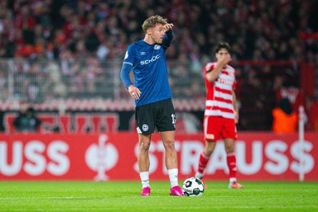 29 10 2025 Football, 2025 2026, 2 Main Round, 1 FC Union Berlin DSC Arminia Bielefeld Joel Grodowski Bielefeld DFB REGULATIONS PROHIBIT ANY USE OF PHOTOGRAPHS AS IMAGE SEQUENCES AND OR QUASI VIDEO