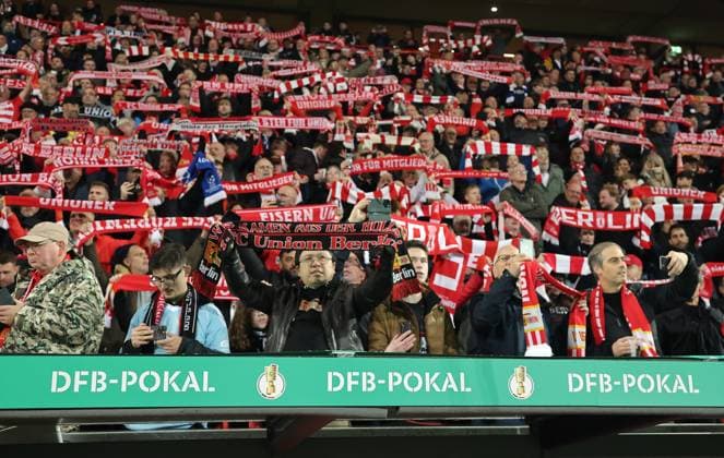 Union fans on the main stand Sport Soccer Football DFB Pokal 2 Round Men Season 2025 2026 29 10 2025 1 FC Union Berlin FCU vs DSC Arminia Bielefeld DFL regulations prohibit any use of photographs as image sequences and or quasi video