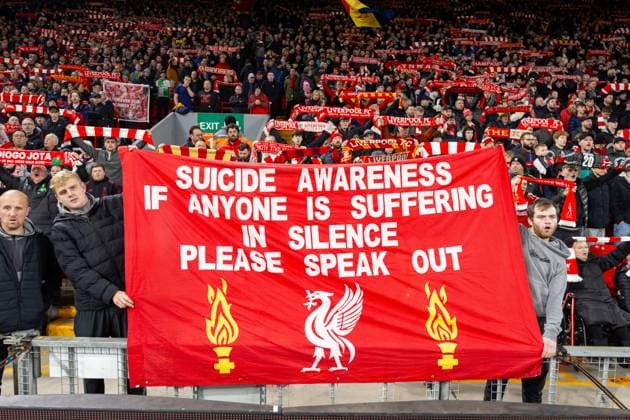 Football - Football League Cup - 4th Round - Liverpool FC v Crystal Palace FC LIVERPOOL, ENGLAND - Wednesday, October 29, 2025: Liverpool s supporters banner Suicide Awareness. If anyone is suffering in silence please speak out before the Football League Cup 4th Round match between Liverpool FC and Crystal Palace FC at Anfield. (Photo by David Rawcliffe Propaganda) LIVERPOOL Anfield MERSEYSIDE ENGLAND  Copyright: xDavidxRawcliffex P2025-10-29-Liverpool_Palace-27