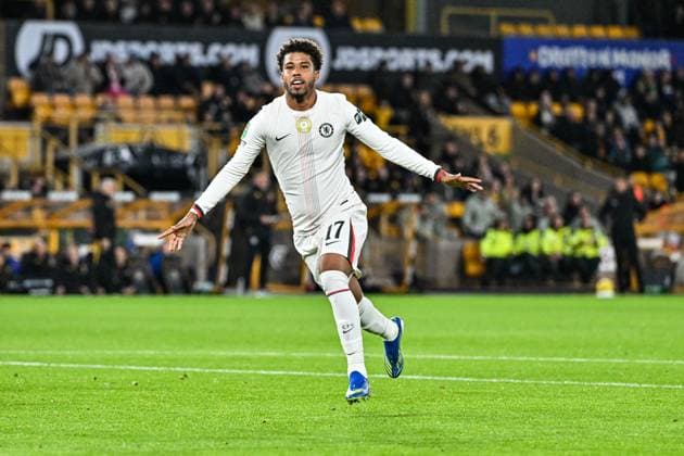 29th October 2025; Molineux Stadium, Wolverhampton, West Midlands, England; EFL Carabao Cup Football, Wolverhampton Wanderers versus Chelsea; Andrey Santos of Chelsea celebrates after scoring in the 5th minute to make it 0-1  GodfreyxPitt