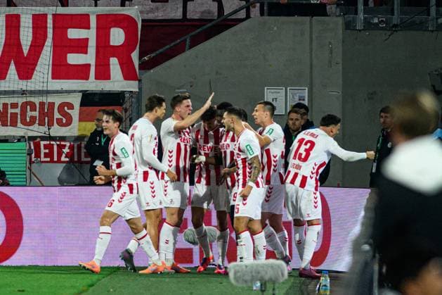 COLOGNE, GERMANY - 29 OCTOBER, 2025: Celebrtions, goal - The football match of Germany Cup DFB Pokal 1.FC Koeln vs FC Bayern at Rhein Energie Stadion.  Copyright: xVitaliixKliuievx