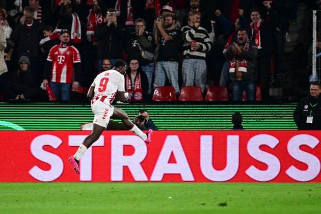 Goal celebration for 1 0 by Ragnar Ache 1 FC Köln, 9 , 1 FC Koeln vs FC Bayern Muenchen, DFB Pokal, 2 Runde, 29 10 2025 DFB regulations prohibit any use of photographs as image sequences and or quasi video Koeln Nordrhein Westfalen Germany Copyright: xkolbert-press MarcxNiemeyerx