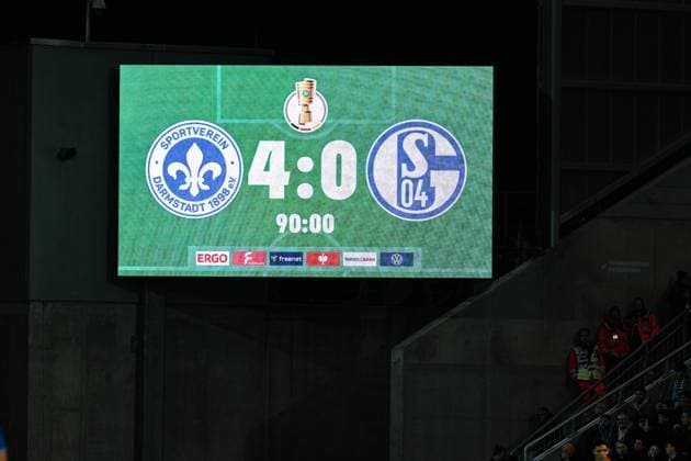 29 10 2025, Football, DFB Cup, 2 Round, Season 2025 2026, FC Schalke 04 SV Darmstadt 98, Scoreboard, Final Score 4 0, xRHR PHOTO YYx Copyright: KROEGER RHR-FOTOx RHR-FOTO YY