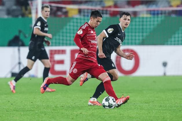 Sport, Football, DFB Pokal Season 2025 2026 2 Round Fortuna Düsseldorf SC Freiburg 29 10 2025, MERKUR SPIEL ARENA Shinta Appelkamp Fortuna Düsseldorf, 23 Düsseldorf MERKUR SPIEL ARENA North Rhine-Westphalia Germany
