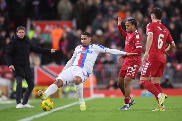 Liverpool gegen Crystal Palace 29. Oktober 2025, Liverpool Carabao Cup Vierte Runde Fußball Liverpool gegen Crystal Palace Maxence Lacroix von Crystal Palace Foto von Daniel Chesterton Liverpool UK  Copyright: xDanielxChestertonxOffside