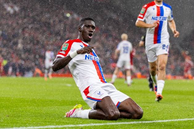 Football - Football League Cup - 4th Round - Liverpool FC v Crystal Palace FC LIVERPOOL, ENGLAND - Wednesday, October 29, 2025: Crystal Palace s IsmaÃ¯la Sarr celebrates after scoring the second goal during the Football League Cup 4th Round match between Liverpool FC and Crystal Palace FC at Anfield. (Photo by David Rawcliffe Propaganda) LIVERPOOL Anfield MERSEYSIDE ENGLAND  Copyright: xDavidxRawcliffex P2025-10-29-Liverpool_Palace-40