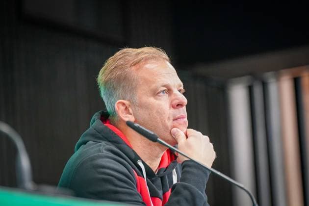 Germany Soccer DFB Cup 2025 26, 2 round Fortuna Düsseldorf vs SC Freiburg Merkur Spiel Arena Düsseldorf Markus Anfang coach, Fortuna Düsseldorf press conference, media Düsseldorf North Rhine-Westphalia Germany Copyright: xJOERANxSTEINSIEKx