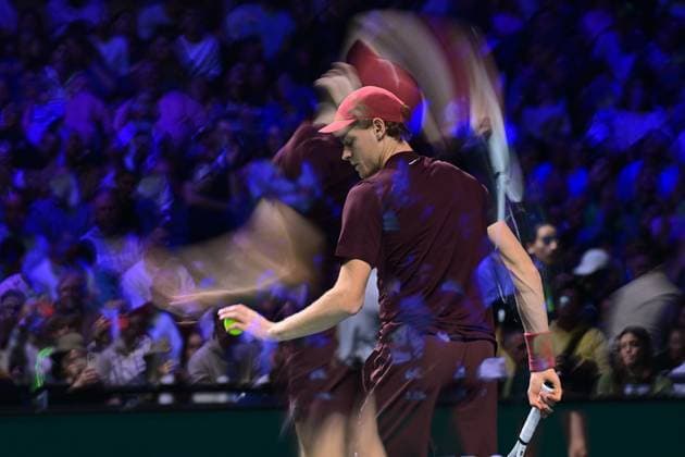TENNIS : Rolex Paris Masters - Paris - 29 10 2025 Multiple exposure photo of Jannik Sinner ( Italy ) during the Rolex Paris Masters at Paris La Defense Arena on October 29, 2025 in Nanterre, France. (Photo by Federico Pestellini PSNewz ) ParisFrance  Copyright: xFedericoxPestellinix