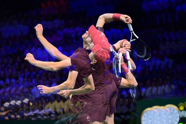 TENNIS : Rolex Paris Masters - Paris - 29 10 2025 Multiple exposure photo of Jannik Sinner ( Italy ) during the Rolex Paris Masters at Paris La Defense Arena on October 29, 2025 in Nanterre, France. (Photo by Federico Pestellini PSNewz ) ParisFrance  Copyright: xFedericoxPestellinix