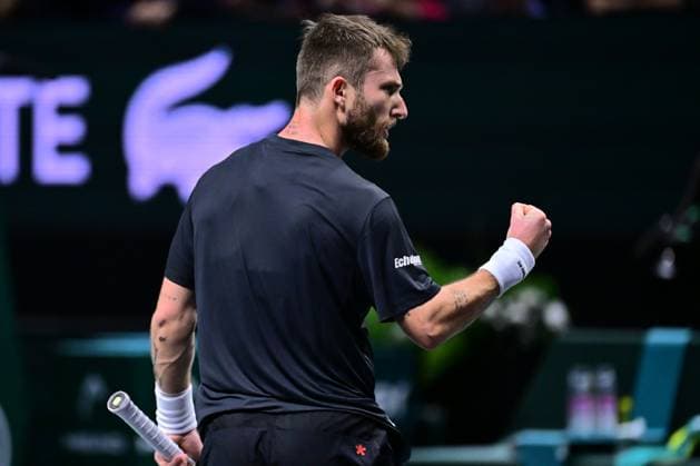 TENNIS : Rolex Paris Masters - Paris - 29 10 2025 Corentin MOUTET ( France ) celebrates during the Rolex Paris Masters at Paris La Defense Arena on October 29, 2025 in Nanterre, France. (Photo by Federico Pestellini PSNewz ) ParisFrance  Copyright: xFedericoxPestellinix