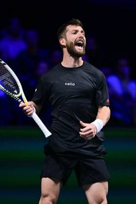 TENNIS : Rolex Paris Masters - Paris - 29 10 2025 Corentin MOUTET ( France ) celebrates during the Rolex Paris Masters at Paris La Defense Arena on October 29, 2025 in Nanterre, France. (Photo by Federico Pestellini PSNewz ) ParisFrance  Copyright: xFedericoxPestellinix