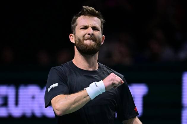TENNIS : Rolex Paris Masters - Paris - 29 10 2025 Corentin MOUTET ( France ) celebrates during the Rolex Paris Masters at Paris La Defense Arena on October 29, 2025 in Nanterre, France. (Photo by Federico Pestellini PSNewz ) ParisFrance  Copyright: xFedericoxPestellinix