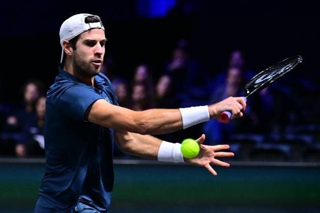 TENNIS : Rolex Paris Masters - Paris - 29 10 2025 Karen Khachanov ( Russia ) during the Rolex Paris Masters at Paris La Defense Arena on October 29, 2025 in Nanterre, France. (Photo by Federico Pestellini PSNewz ) ParisFrance  Copyright: xFedericoxPestellinix