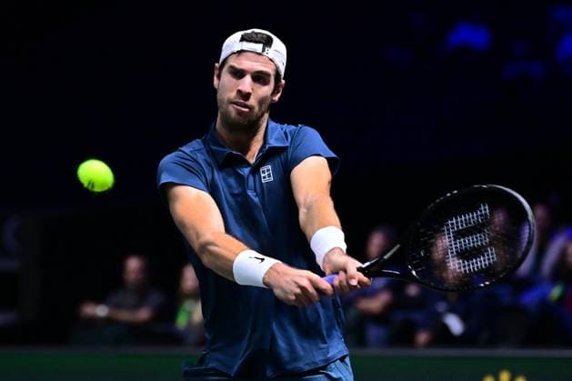 TENNIS : Rolex Paris Masters - Paris - 29 10 2025 Karen Khachanov ( Russia ) during the Rolex Paris Masters at Paris La Defense Arena on October 29, 2025 in Nanterre, France. (Photo by Federico Pestellini PSNewz ) ParisFrance  Copyright: xFedericoxPestellinix