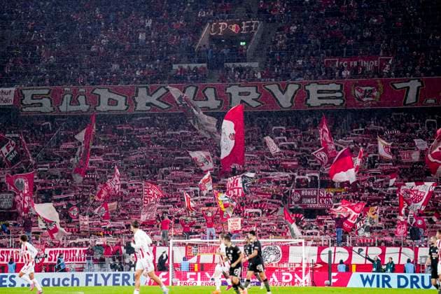 COLOGNE, GERMANY - OCTOBER 29: 1.FC Koln supporters holding up scarves and waving flags during the DFB Cup match between 1. FC Koln and FC Bayern Munchen at RheinEnergieStadion on October 29, 2025 in Cologne, Germany. (Photo by Rene Nijhuis) SPO  Copyright: xRenexNijhuis