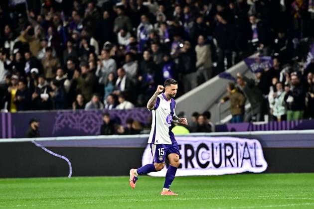FOOTBALL : Toulouse vs Rennes - 10eme Journee de Ligue 1 McDonald S - Toulouse - 29 10 2025 Action du penalty joie Aron Donnum apres egalisation Toulouse  Copyright: xThierryxBretonx