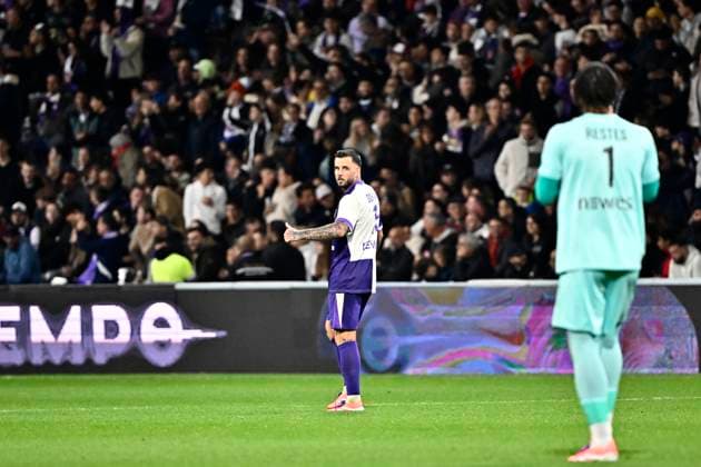 FOOTBALL : Toulouse vs Rennes - 10eme Journee de Ligue 1 McDonald S - Toulouse - 29 10 2025 Action du penalty joie Aron Donnum apres egalisation Toulouse  Copyright: xThierryxBretonx
