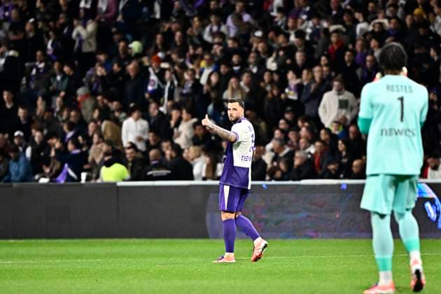 FOOTBALL : Toulouse vs Rennes - 10eme Journee de Ligue 1 McDonald S - Toulouse - 29 10 2025 Action du penalty joie Aron Donnum apres egalisation Toulouse  Copyright: xThierryxBretonx