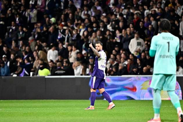 FOOTBALL : Toulouse vs Rennes - 10eme Journee de Ligue 1 McDonald S - Toulouse - 29 10 2025 Action du penalty joie Aron Donnum apres egalisation Toulouse  Copyright: xThierryxBretonx