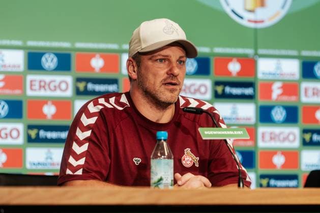 29 10 25, Men, Football, DFB Cup, 2025 2026, 1 FC Köln FC Bayern München, 2nd round Lukas Kwasniok head coach 1 FC Köln speaks at the press conference after the match Cologne RheinEnergie Stadion NRW Germany