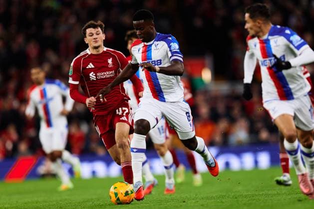 Marc Guéhi of Crystal Palace in action during the Carabao Cup Fourth Round match between Liverpool and Crystal Palace at Anfield on October 29, 2025 in Liverpool, England. (Photo by Koby Abbott Sports Press Photo) Copyright: xKobyxAbbott SportsxPressxPhotox Sportspressphoto_SPR53194