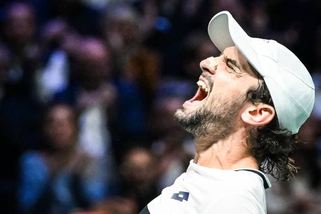 October 30, 2025, Nanterre, France, France: Valentin VACHEROT of Monaco celebrates his victory during the fourth day of the Rolex Paris Masters 1000 tennis tournament at Accor Arena on October 30, 2025 in Nanterre near Paris, France. Nanterre France - ZUMAm308 20251030_zsp_m308_011 Copyright: xMatthieuxMirvillex