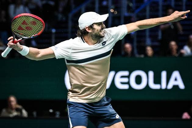 October 30, 2025, Nanterre, France, France: Valentin VACHEROT of Monaco celebrates his victory during the fourth day of the Rolex Paris Masters 1000 tennis tournament at Accor Arena on October 30, 2025 in Nanterre near Paris, France. Nanterre France - ZUMAm308 20251030_zsp_m308_017 Copyright: xMatthieuxMirvillex