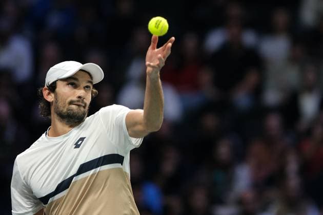 October 30, 2025, Nanterre, Hauts De Seine, France: VALENTIN VACHEROT (MON) returns the ball to CAMERON NORRIE (GBR) during the round of 16 of Rolex Paris Masters 1000 tournament at La Defense Arena Stadium - Nanterre - France..Vacherot won 7:6 6:4 Nanterre France - ZUMAp119 20251030_zaf_p119_002 Copyright: xPierrexSteveninx