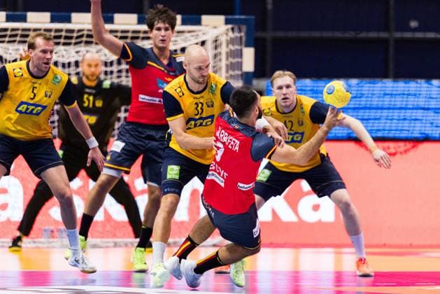 251030 Lukas Sandell of Sweden during the international friendly handball match between Sweden and Spain on October 30, 2025 in Linköping Photo Magnus Andersson BILDBYRAN COP 308 MN0202 handball, handboll, handball,international friendly,sverige, sw  Copyright: MAGNUSxANDERSSON BB251030MN008