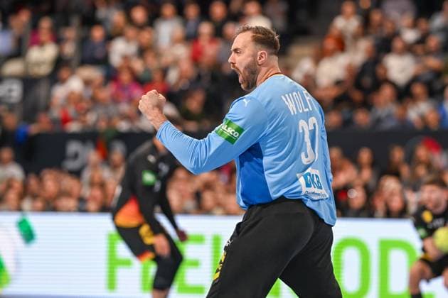 DHB 25 26 Germany Iceland on 30 10 2025 in the PSD Bank Nuernberg ARENA in Nuremberg Goalkeeper Andreas Wolff Germany cheers MT