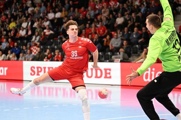 MURI BEI BERN, SWITZERLAND OCTOBER 30 Leopold Noam of Switzerland in action during the Handball international friendly Switzerland Croatia on October 30, 2025 in Muri bei Bern, Switzerland Muri bei Bern The Mobiliar Arena Bern Switzerland Copyright: xJustPictures.ch ManuelxWinterbergerx jp-en-EuSpIm-MWI_4675