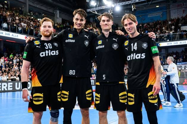 Nuernberg Handball Laenderspiel Germany Iceland Tom Kiesler Germany , Julian Köster Koester Germany , Miro Schluroff Germany , Mathis Häseler Haeseler Germany , Team Gummersbach Nuernberg PSD Bank Arena Bayern Germany